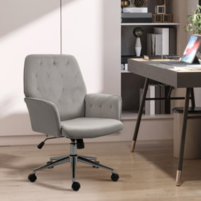 Vinsetto Velvet-Feel Fabric Office Swivel Chair Mid Back Computer Desk with Adjustable Seat, Arm - Light Grey