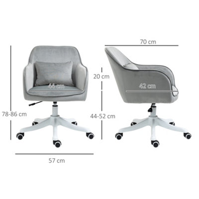 Vinsetto Velvet-Feel Tub Office Chair w/ Massage Pillow Wheels Adjustable  Height Ergonomic Padding Luxe Home Style Seat Grey