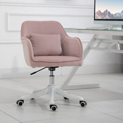 Vinsetto Velvet-Feel Tub Office Chair w/ Massage Pillow Wheels Adjustable Height Ergonomic Padding Luxe Home Style Seat Pink