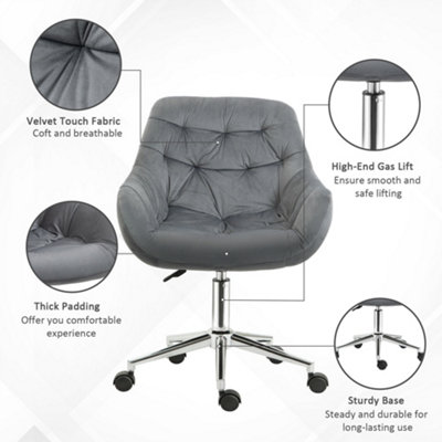 Vinsetto Velvet Home Office Chair Desk Chair with Adjustable Height, Dark Grey