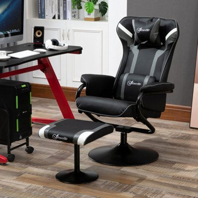 Vinsetto Video Game Chair and Footrest Set with Lumbar Support Headrest Grey