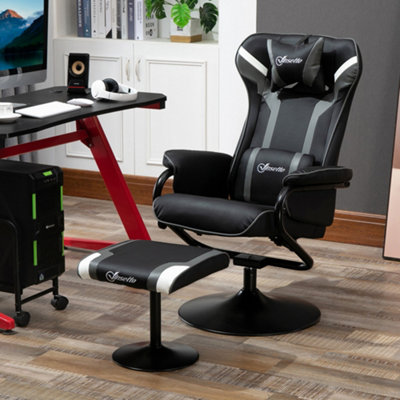 Vinsetto Video Game Chair and Footrest Set with Lumbar Support Headrest ...