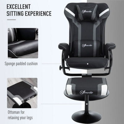 Vinsetto Video Game Chair and Footrest Set with Lumbar Support Headrest ...