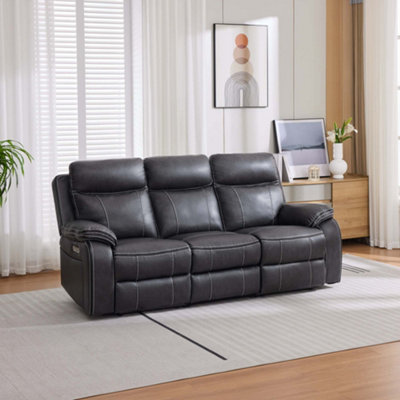 Vinson Electric Recliner 3 Seater Sofa Air Leather With Built-In Plugs ...