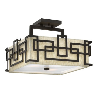 Vintage 1920's Style 3 Bulb Semi Flush Light with Opaque Glass Shades and Bronze Finish