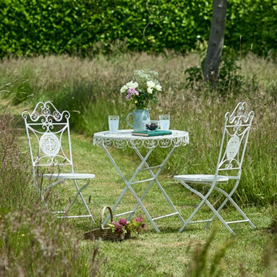 Vintage 3 Piece Cream Outdoor Alfresco Garden Furniture Dining Table and Chair Folding Bistro Set