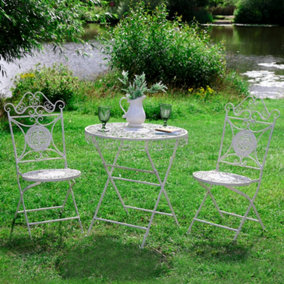 Vintage 3 Piece Cream Outdoor Alfresco Garden Furniture Dining Table and Chair Folding Bistro Set