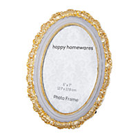Vintage and Traditional Painted Grey and Brushed Gold Resin Oval 5x7 Photo Frame