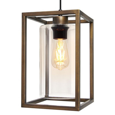 Vintage Antique Brass Box Lantern Ceiling Pendant Light M0155