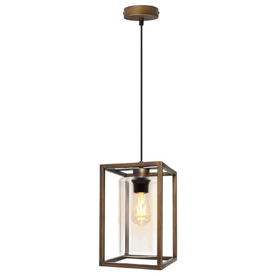 Vintage Antique Brass Box Lantern Ceiling Pendant Light M0155