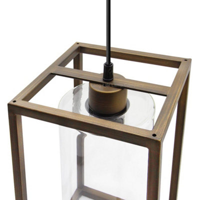 Vintage Antique Brass Box Lantern Ceiling Pendant Light M0155