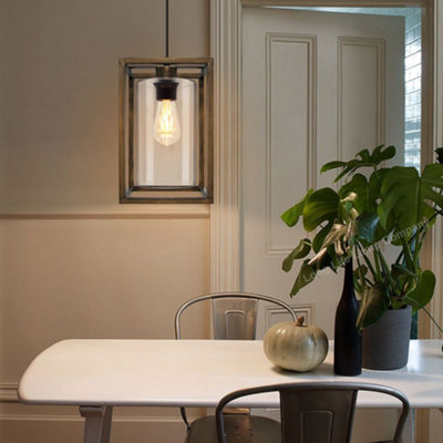 Vintage Antique Brass Box Lantern Ceiling Pendant Light M0155
