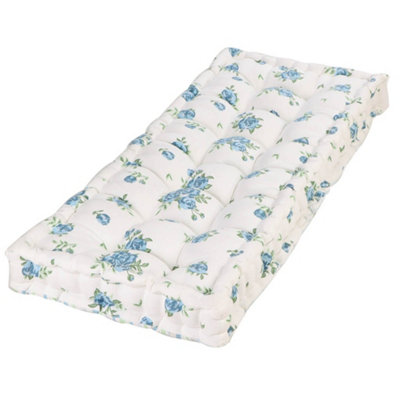 Vintage Blue Floral Print Cotton Indoor Hallway Furniture Bench Chair Seat Pad Cushion (L)105cm x (W)42cm