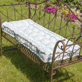 Vintage Blue Floral Print Cotton Outdoor Garden Furniture Bench Cushion