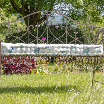 Vintage Blue Floral Print Cotton Outdoor Garden Furniture Bench Cushion - 3