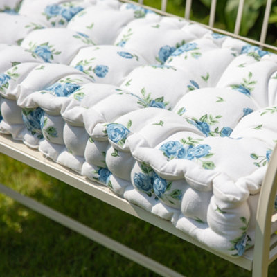 Vintage Blue Floral Print Cotton Outdoor Garden Furniture Bench Cushion - 4