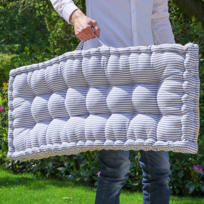 Vintage Blue Striped Reversible Indoor Outdoor Garden  Bench Cushion (L)105cm x (W)42cm