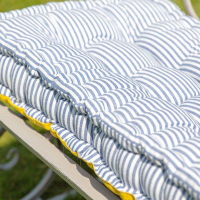 Vintage Blue Striped Reversible Indoor Outdoor Garden  Bench Cushion (L)105cm x (W)42cm