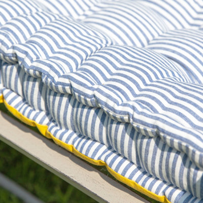 Vintage Blue Striped Reversible Indoor Outdoor Garden  Bench Cushion (L)105cm x (W)42cm