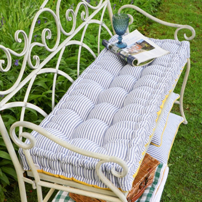 Vintage Blue Striped Reversible Indoor Outdoor Garden  Bench Cushion