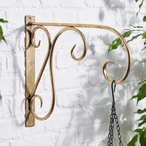 Vintage Brass Effect Wall Mounted Scrolled Outdoor Basket Hanger Garden Hanging Basket Bracket