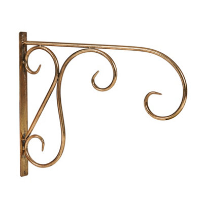 Vintage Brass Effect Wall Mounted Scrolled Outdoor Basket Hanger Garden Hanging Basket Bracket