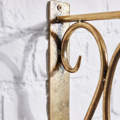 Vintage Brass Effect Wall Mounted Scrolled Outdoor Basket Hanger Garden Hanging Basket Bracket - 3