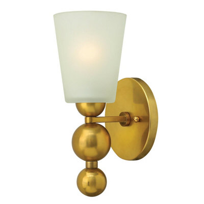 Vintage Brass Wall Light with Etched Glass Shade - LED E27 Sconce