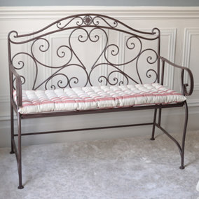 Vintage Brown 2 Seater Hallway Window Seat Dining Bench with Ornamented Backrest