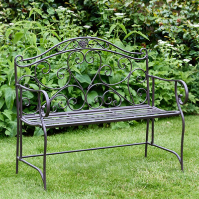 Vintage Brown Scrolled Iron Outdoor Garden Furniture Two Seater Garden Bench
