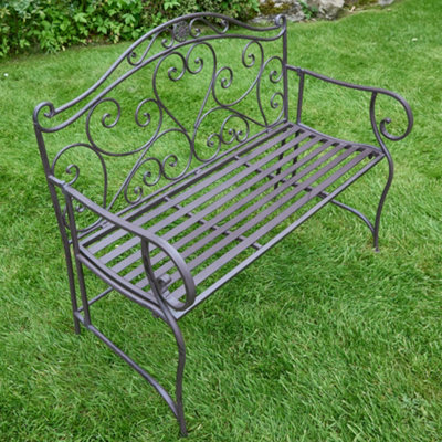 Vintage Brown Scrolled Iron Outdoor Garden Furniture Two Seater Garden Bench