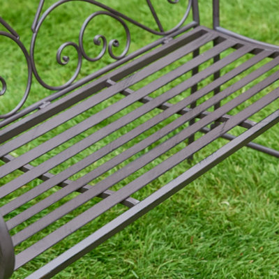 Vintage Brown Scrolled Iron Outdoor Garden Furniture Two Seater Garden Bench - 3