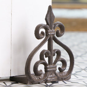 Vintage Cast Iron Door Wedge Fleur De Lys Doorstop Antique Brown Door Stopper