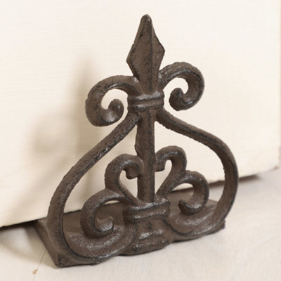 Vintage Cast Iron Door Wedge Fleur De Lys Doorstop Antique Brown Door Stopper - 3