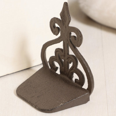 Vintage Cast Iron Door Wedge Fleur De Lys Doorstop Antique Brown Door Stopper - 4