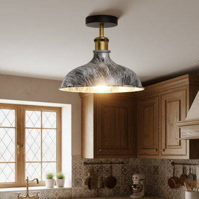 Vintage Ceiling Light with 36cm Brushed Silver Shade E27 Lamp Holder ...