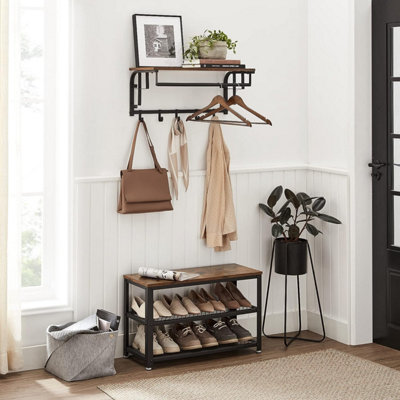 Vintage Coat Rack Hook Wall Mounted with Storage Shelf Wall Shelf with 5 Hooks for Entryway Hallway Bedroom Bathroom Room