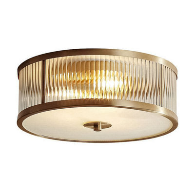 Vintage Copper Round Ceiling Light Gold Crystal Flush Mount Lamp E27 ...