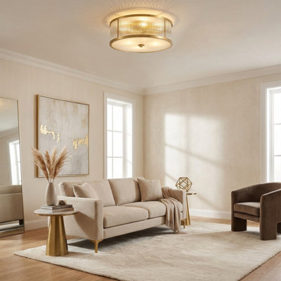 Vintage Copper Round Ceiling Light Gold Crystal Flush Mount Lamp E27 ...