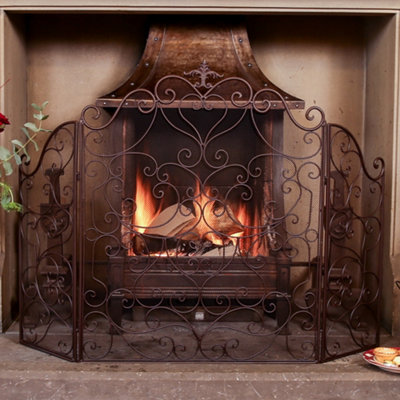 Vintage Country Farmhouse Fireplace Fire Guard Black Fire Screen - 3
