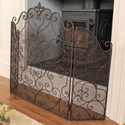 Vintage Country Farmhouse Fireplace Fire Guard Black Fire Screen - 4