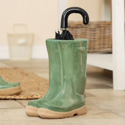 Vintage Country Style Freestanding Green Ceramic Umbrella Stand