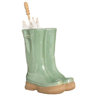 Vintage Country Style Freestanding Green Ceramic Umbrella Stand