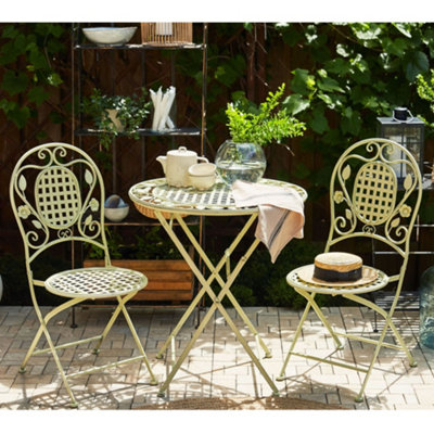 Vintage Cream 3 Piece Alfresco Outdoor Garden Furniture Dining Table and Chair Folding Bistro Set