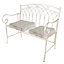 Vintage Cream Iron Arched Back Outdoor Garden Furniture Companion Seat Garden Bench with Free Set of 2 Grey Box Cushions