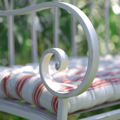 Vintage Cream Iron Arched Back Outdoor Garden Furniture Companion Seat Garden Bench with Free Set of 2 Grey Box Cushions - 4