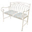 Vintage Cream Iron Arched Back Outdoor Garden Furniture Garden Bench with Free Set of 2 Blue Box Cushions
