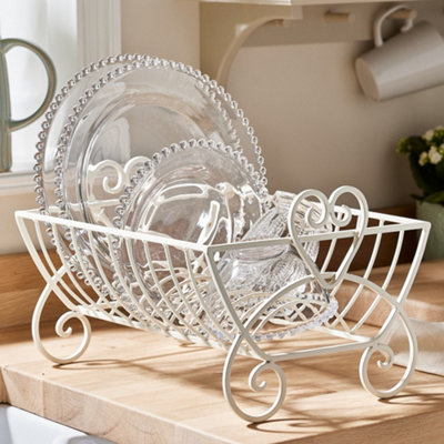 Vintage Cream Iron Sink Tidy Kitchen Storage Plate Drainer Dish