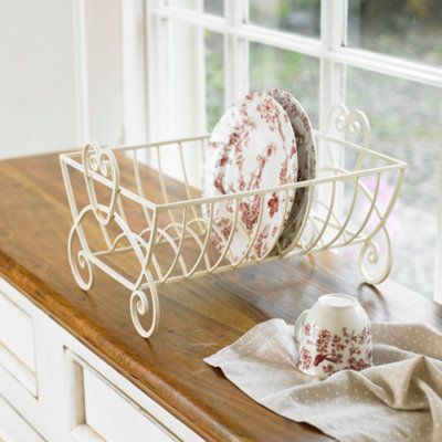 Vintage Cream Iron Sink Tidy Kitchen Storage Plate Drainer Dish Drainer Rack