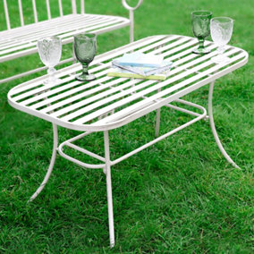 Vintage Cream Iron Slatted Outdoor Garden Furniture Coffee Table